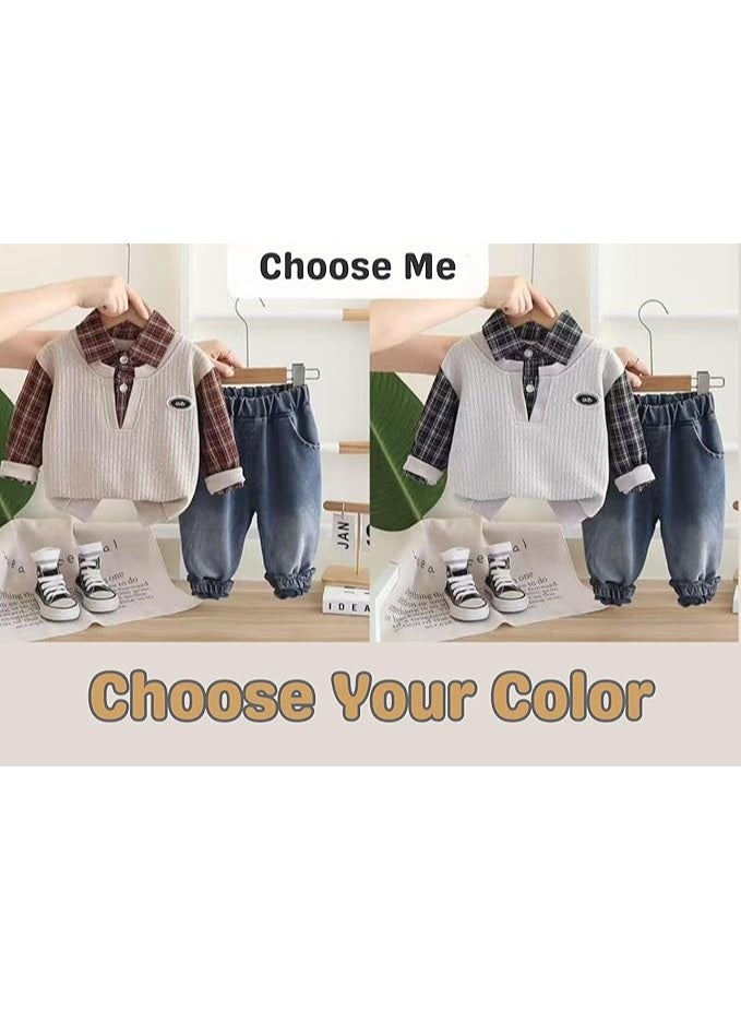 MINIIMODZ MINII MODZ Boys Co-Ord Set – Sweatshirt with Collar & Printed Shirt Design Paired with Denim Pants | Boys Outfit - Image 5